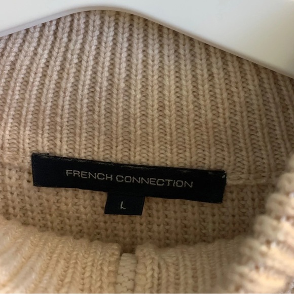 French Connection Ribbed Colorblock Pullover Sweater Tan Cream Large Chunky - Picture 4 of 11